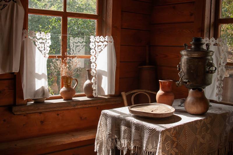 Крестьянская изба,Самовар,Глиняный кувшин,кувшины