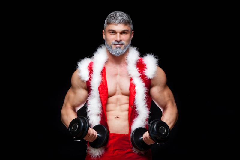 Спорт,Фитнес,Дед Мороз,Гантели,Новый год,Спортсмен